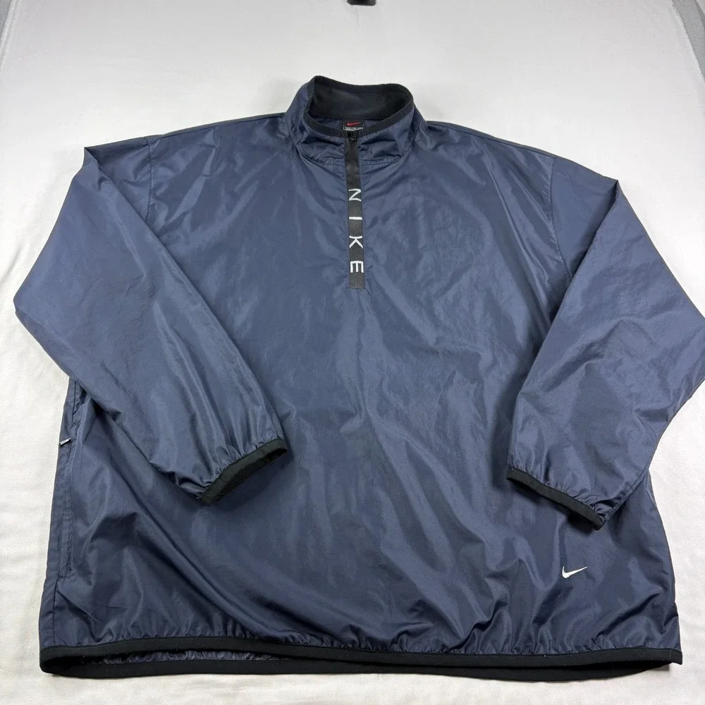 Vintage 90s Nike Jacket Mens 2XL Blue 1/4 Zip Windbreaker Pullover Spell Out